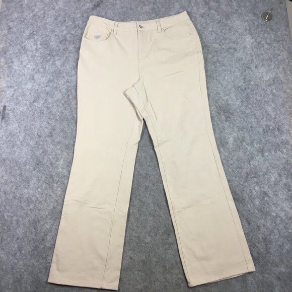 Dream Jeannes Quacker Factory Jeans 10 30 High Rise Bootcut Khaki Stretch Beige - Picture 1 of 13
